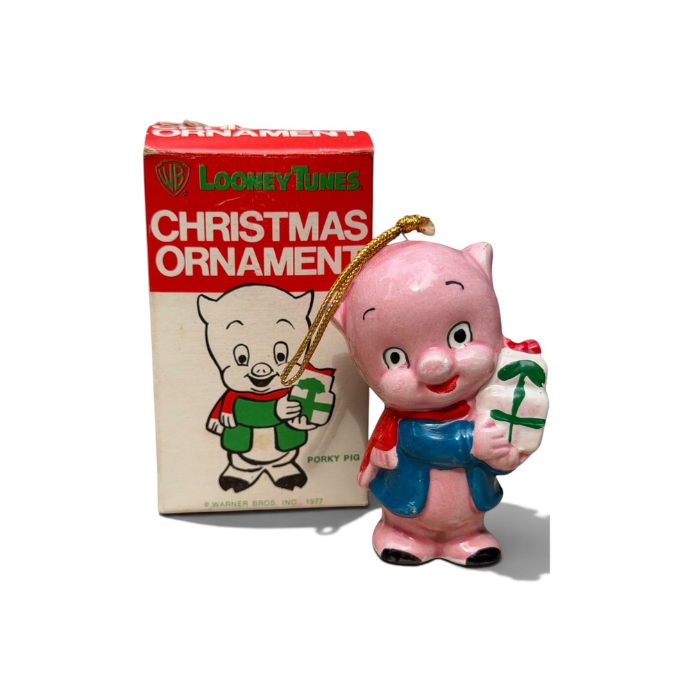 Dave Grossman Porky Pig Ornament Looney Tunes 1977 Ceramic Pink
